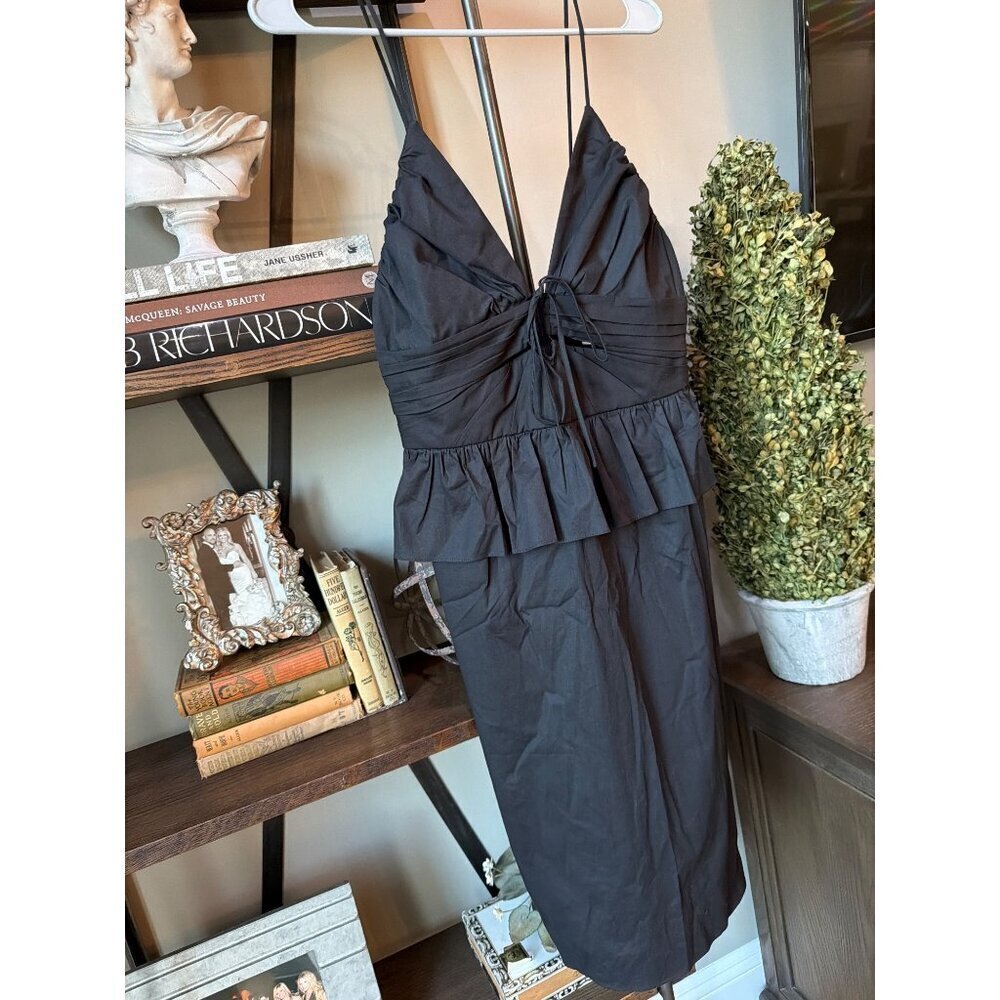 Adriana Degreas Peplum Midi Dress Black Womens Size Small - Picture 4 of 6